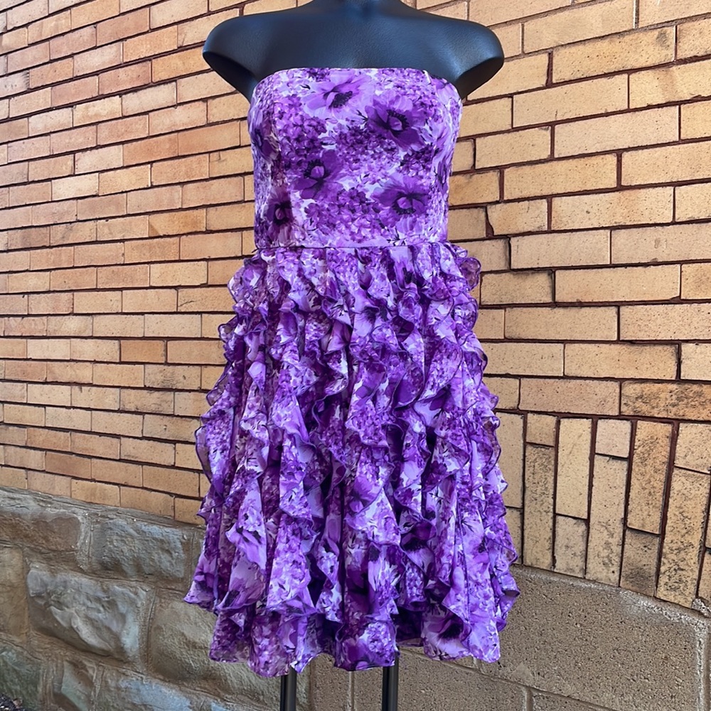 WHBM White House Black Market Purple Floral Strapless Dress Size 2